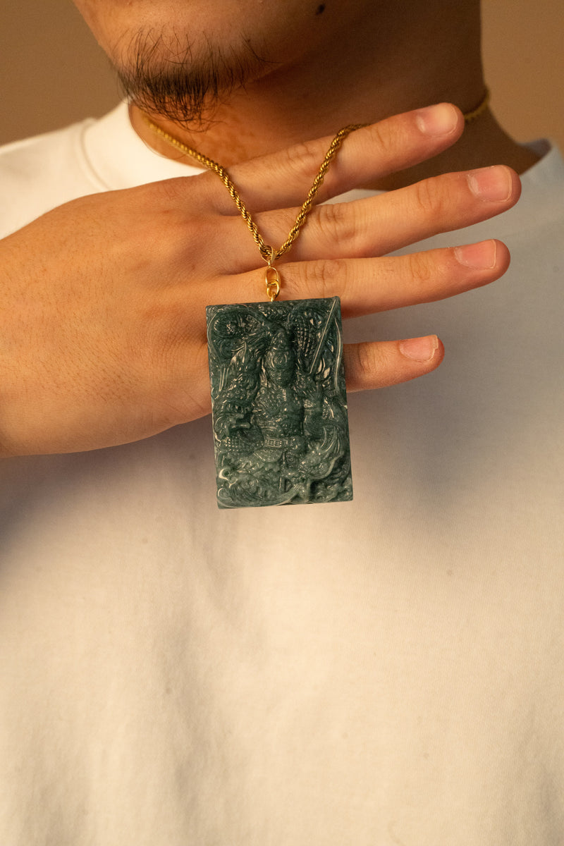 Wukong and Dragon Blue Jade Pendant